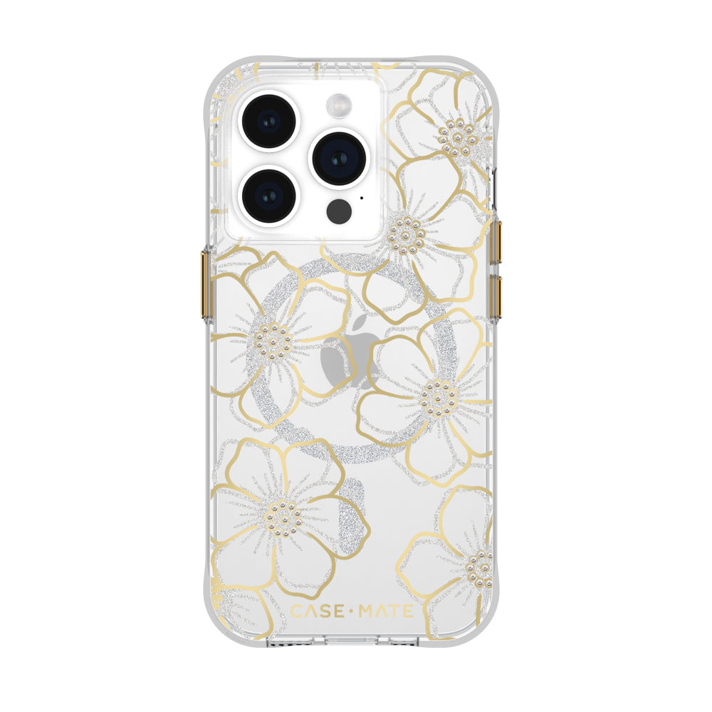 Case-Mate Floral Gems MagSafe Case For iPhone 15 Pro - Gold