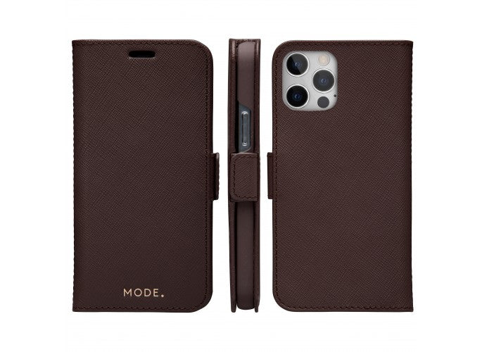 Dbramante1928 Milano Saffiano Leather Folio Case iPhone 12 / 12 Pro - Dark Chocolate