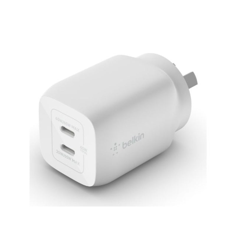 Belkin 65W Dual USB-C GaN Charger 45W x1 20W x1 - White