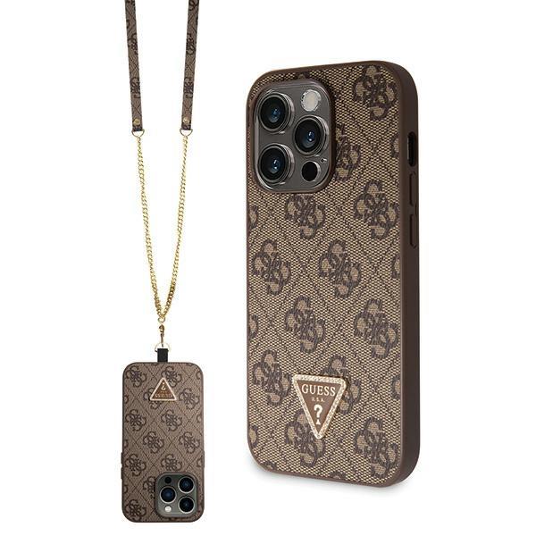 GUESS Diamond Cross body Bundle Case &amp; Strap iPhone 15 Pro 6.1 - Brown