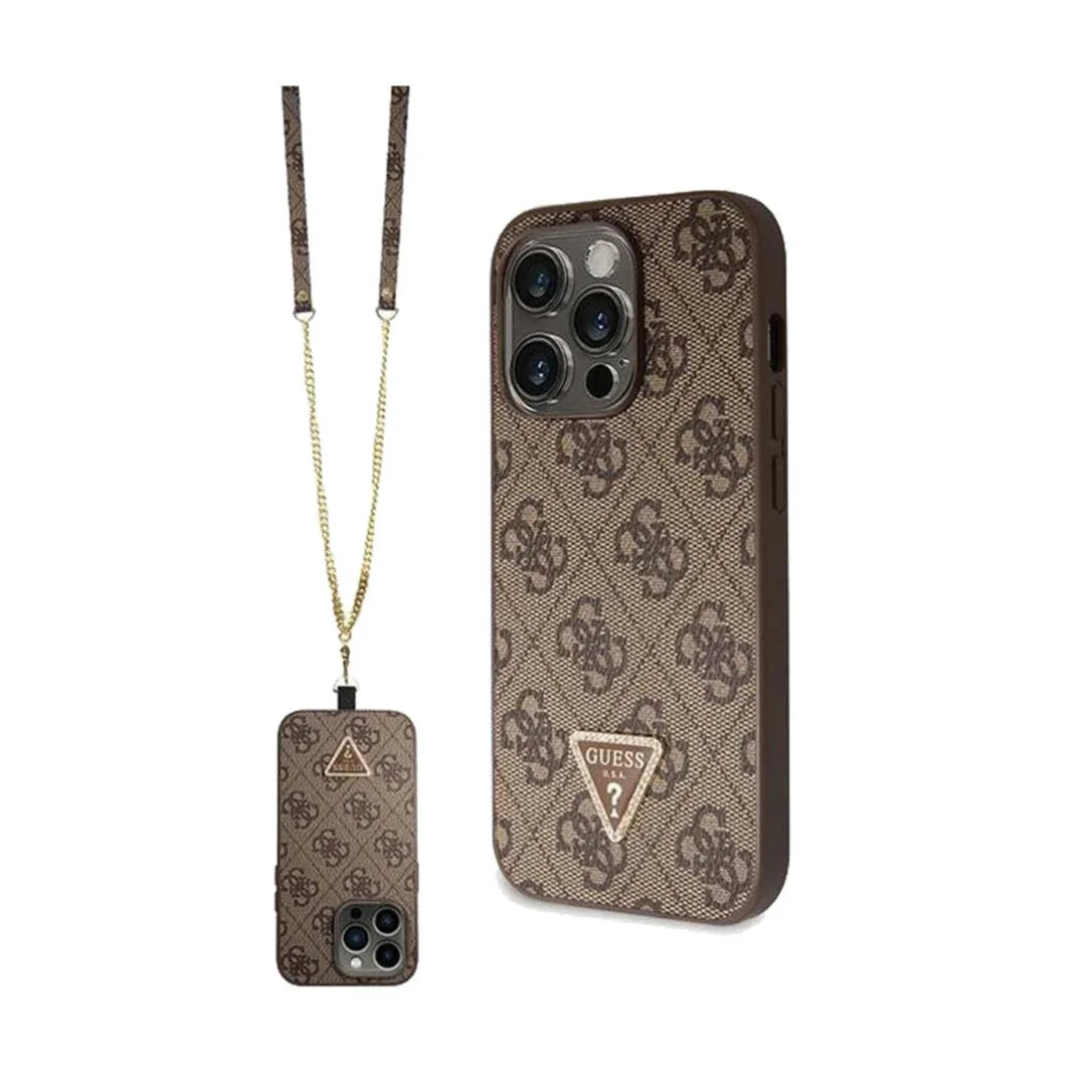 GUESS Diamond Cross body Bundle Case &amp; Strap iPhone 15 Pro Max 6.7 - Brown