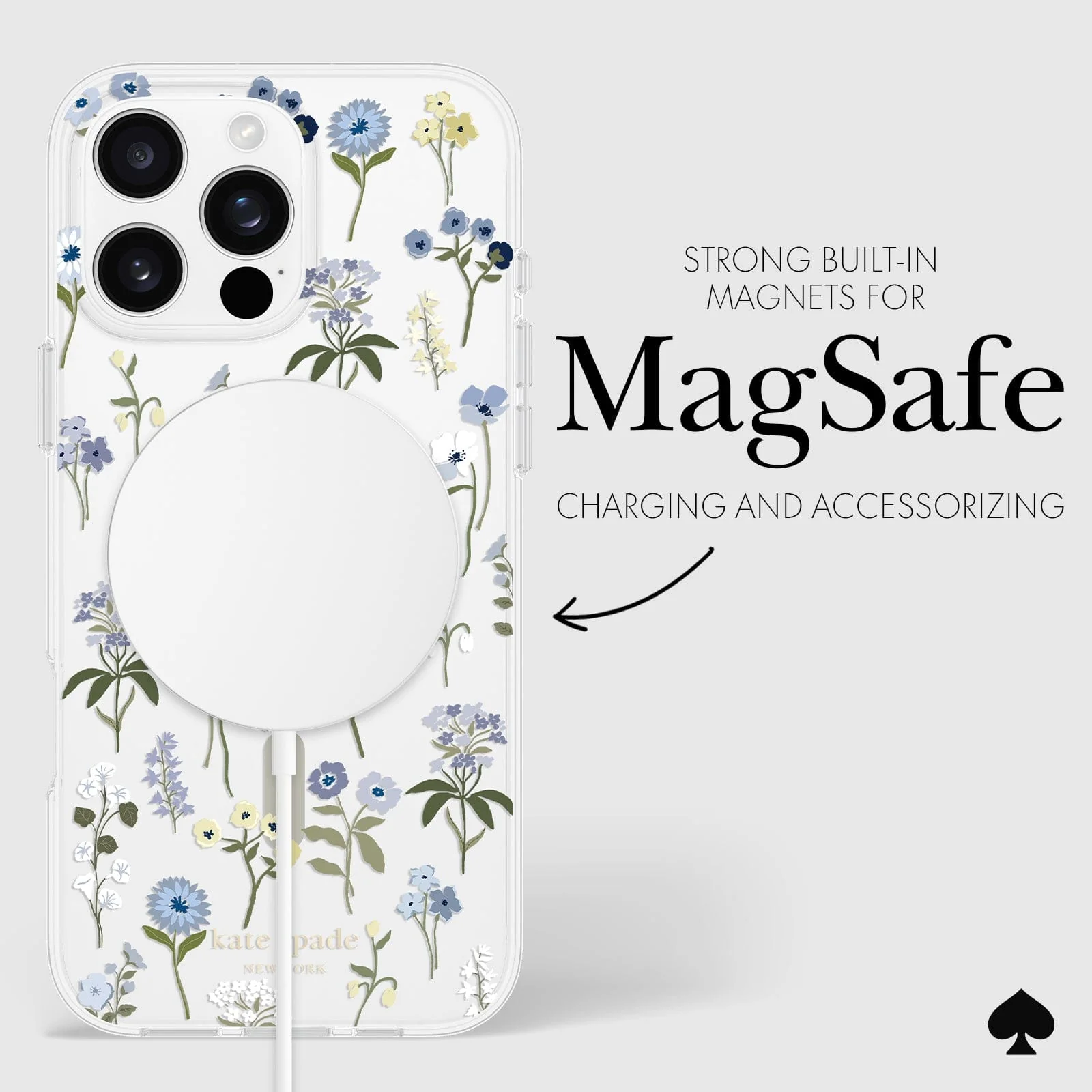 Kate Spade Precious Bloom MagSafe Case for iPhone 16 Pro Clear / Blue