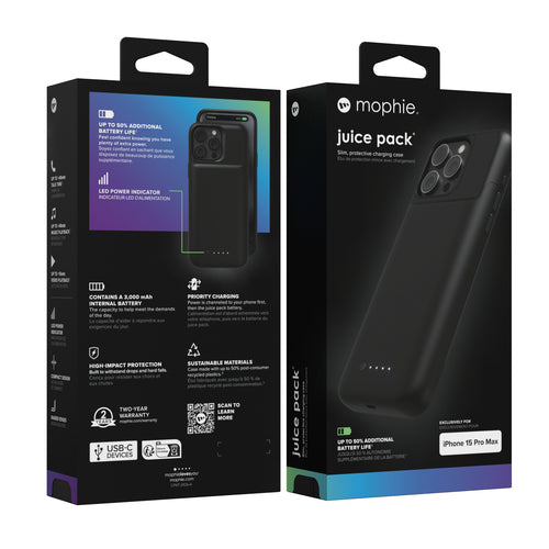 Mophie Juice Pack  3000mAh Battery Case iPhone 15 Pro Max - Black