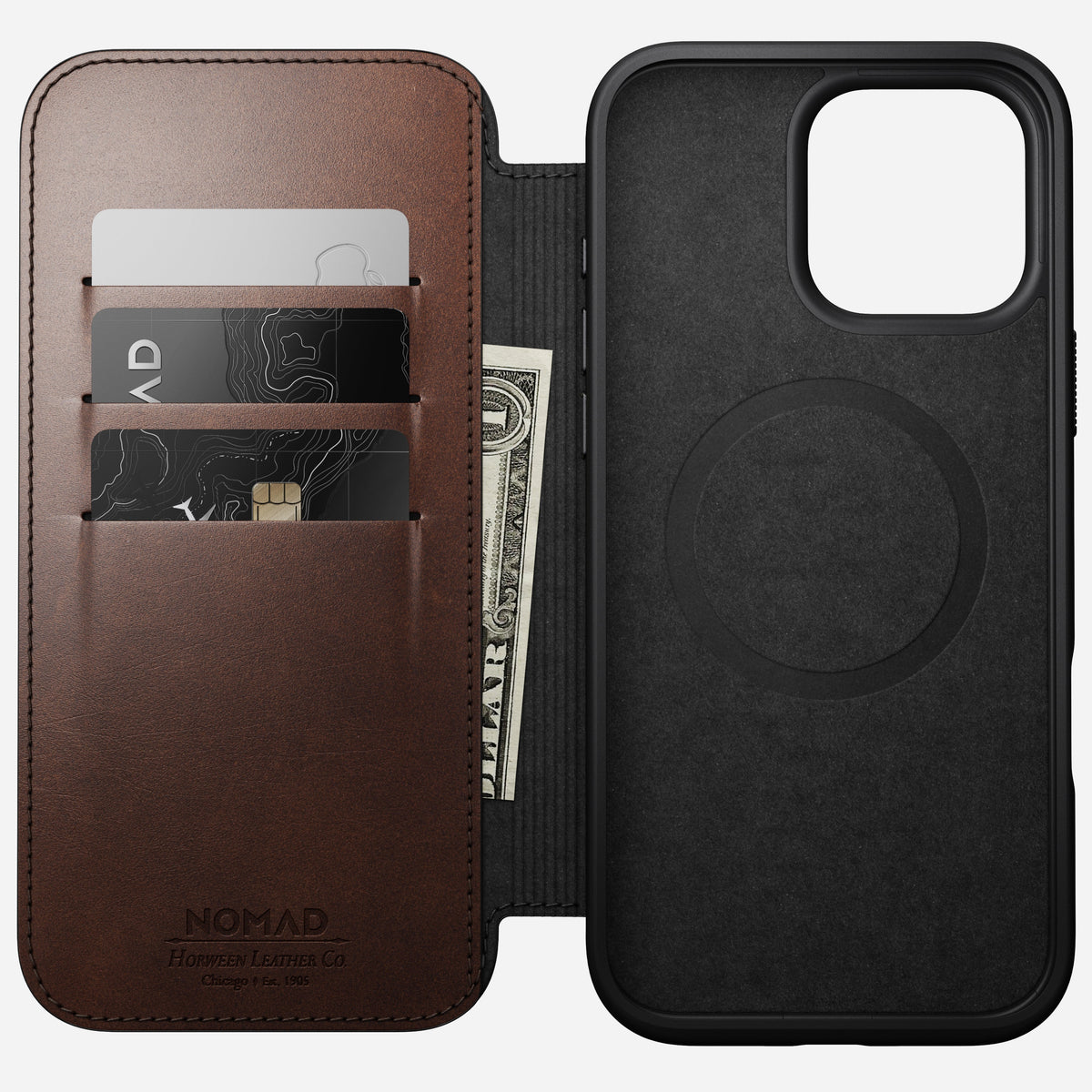 Nomad Horween Premium Leather Folio Case iPhone 16 Pro 6.3 - Brown