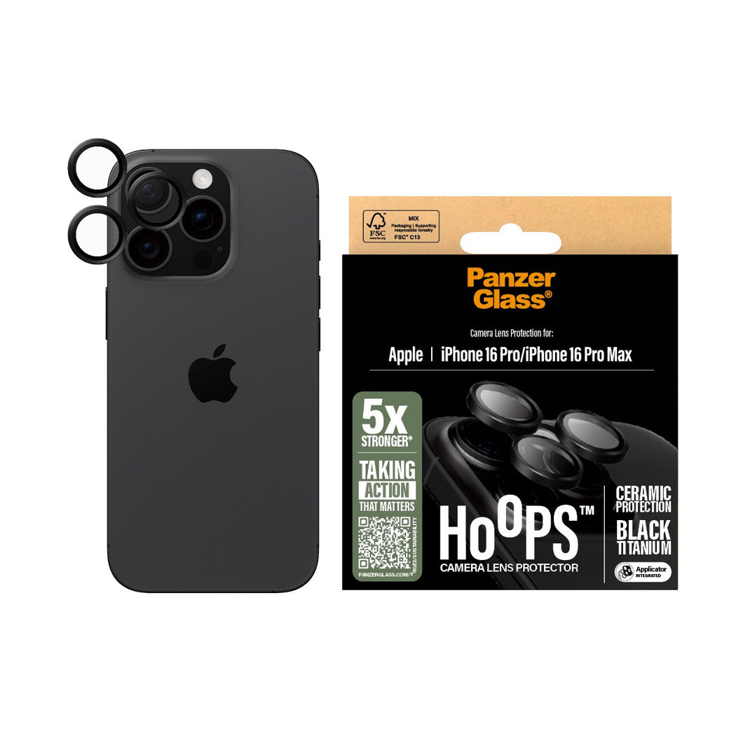 PanzerGlass Hoops Ceramic Camera Lens Protector iPhone 16 Pro and 16 Pro Max - Black