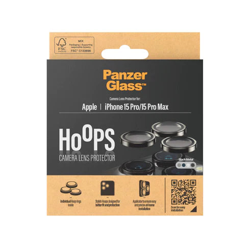 PanzerGlass Hoops iPhone Camera Lens Protector for iPhone 15 Pro and 15 Pro Max - Black