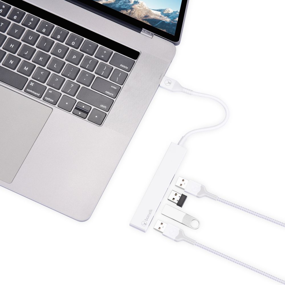 Bonelk Long-Life USB-A to 4 Port USB 3.0 Slim Hub White