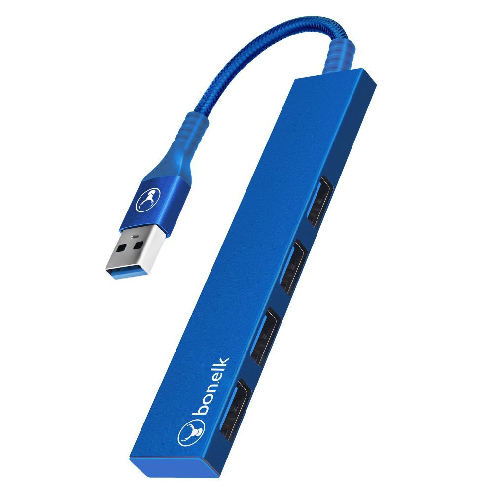 Bonelk Long-Life USB-A to 4 Port USB 3.0 Slim Hub Blue