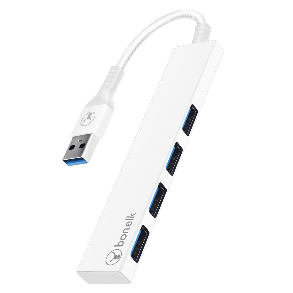 Bonelk Long-Life USB-A to 4 Port USB 3.0 Slim Hub White