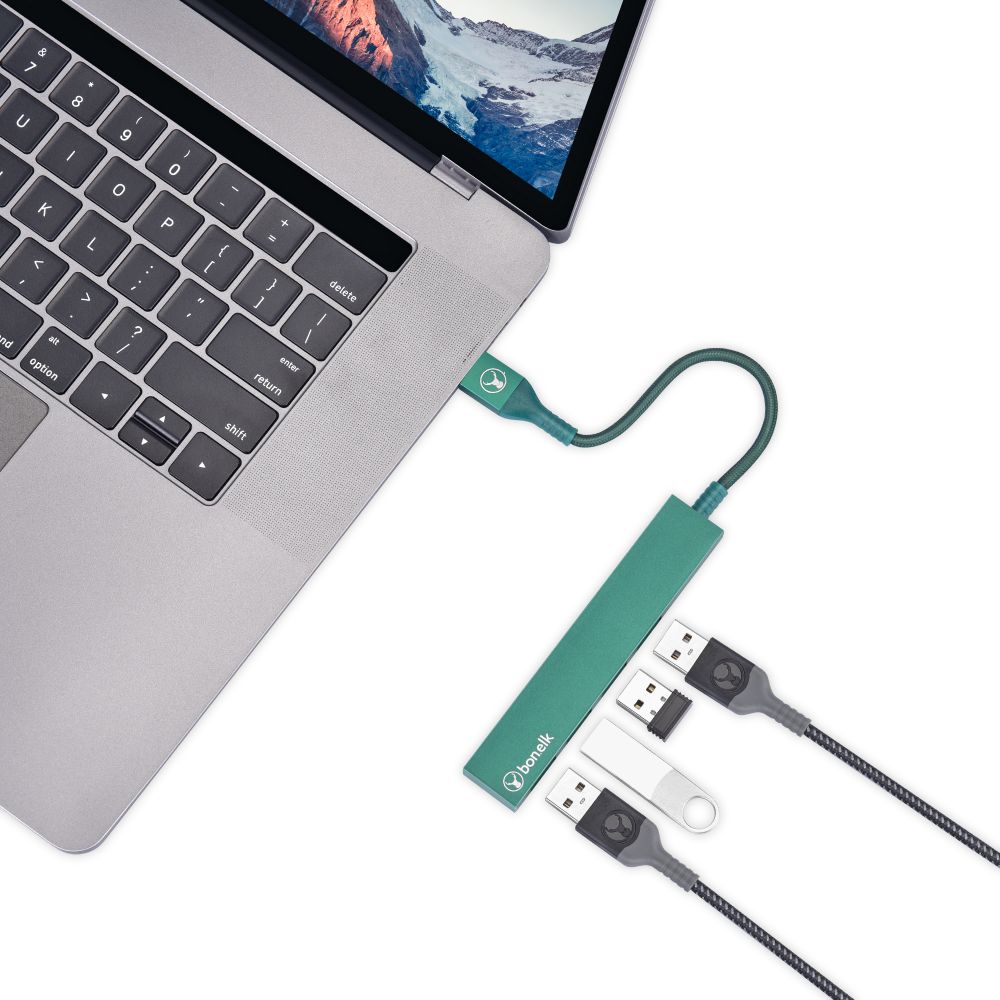 Bonelk Long-Life USB-A to 4 Port USB 3.0 Slim Hub Green