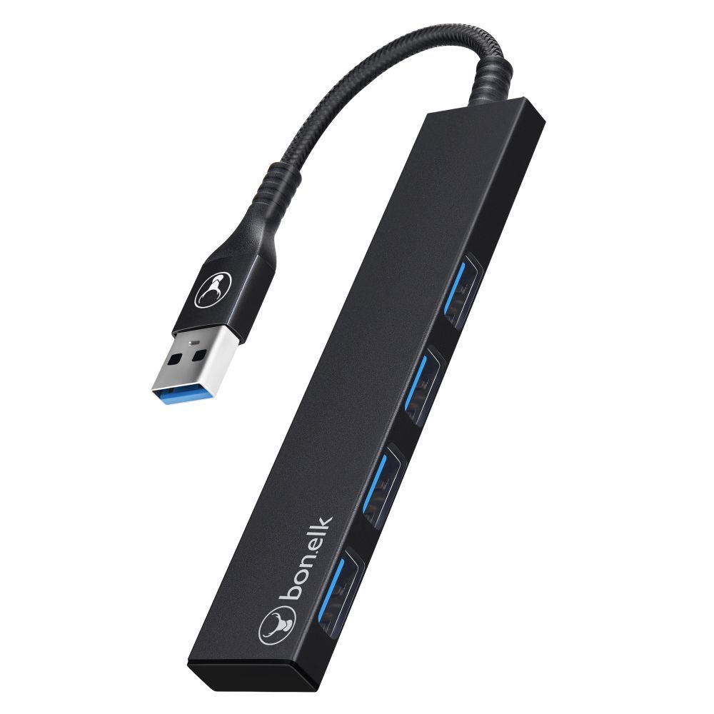 Bonelk Long-Life USB-A to 4 Port USB 3.0 Slim Hub Black