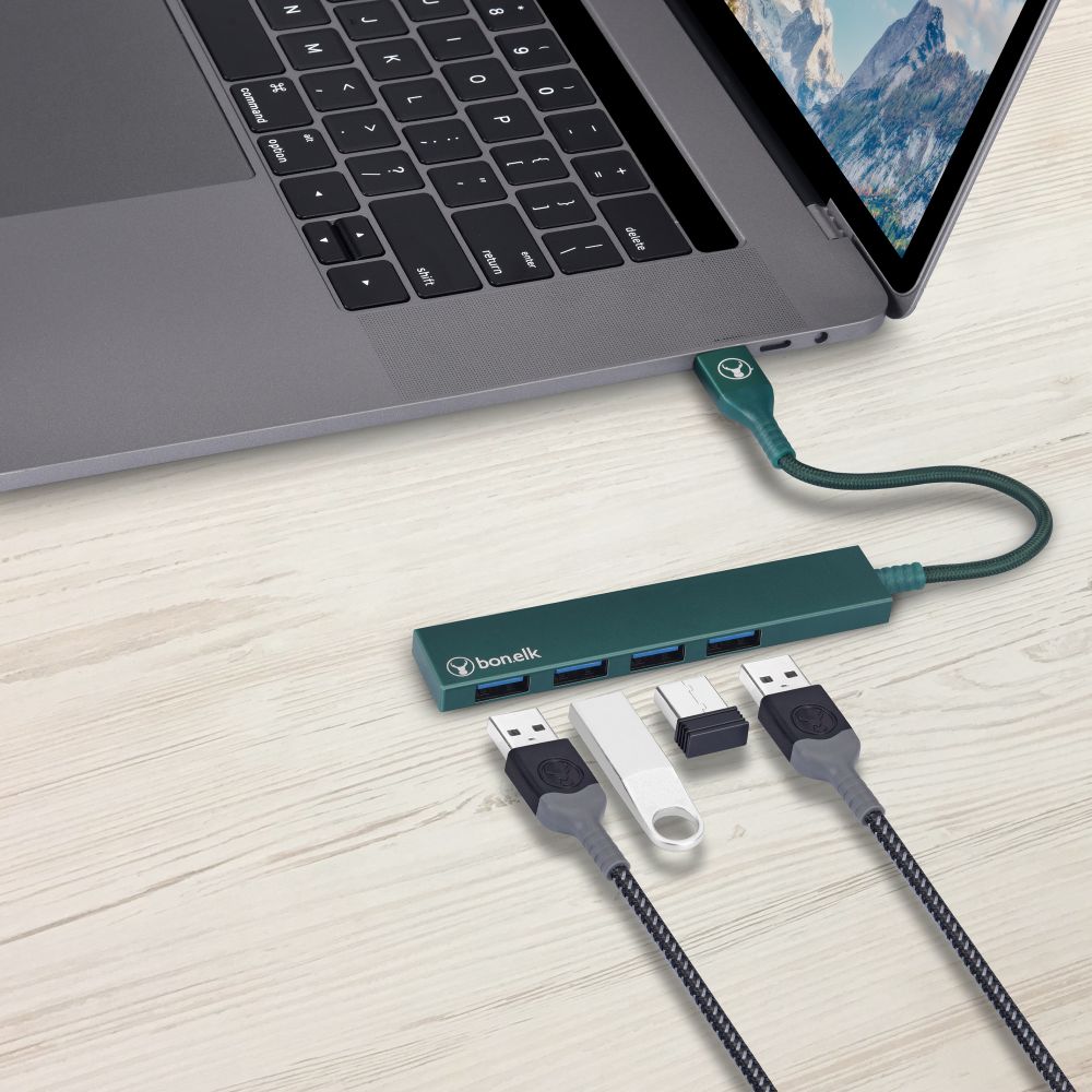 Bonelk Long-Life USB-A to 4 Port USB 3.0 Slim Hub Green