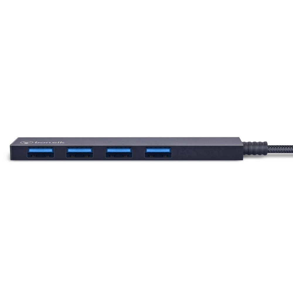 Bonelk Long-Life USB-A to 4 Port USB 3.0 Slim Hub Black