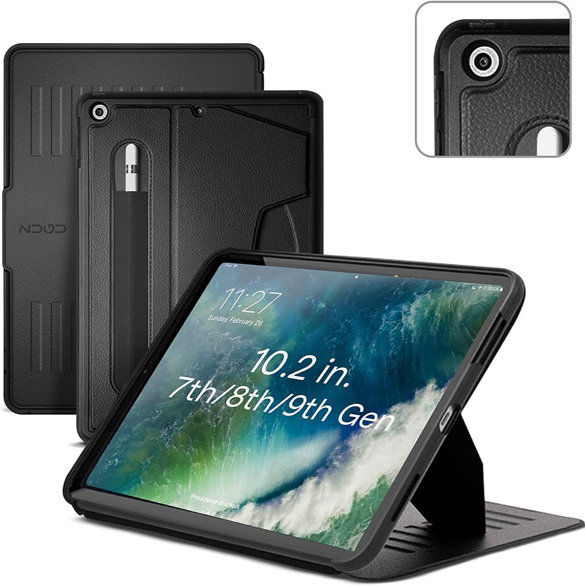 Zugu iPad Folio Case Magnetic Stand iPad 7th / 8th / 9th Gen 10.2 inch - Stealth Black