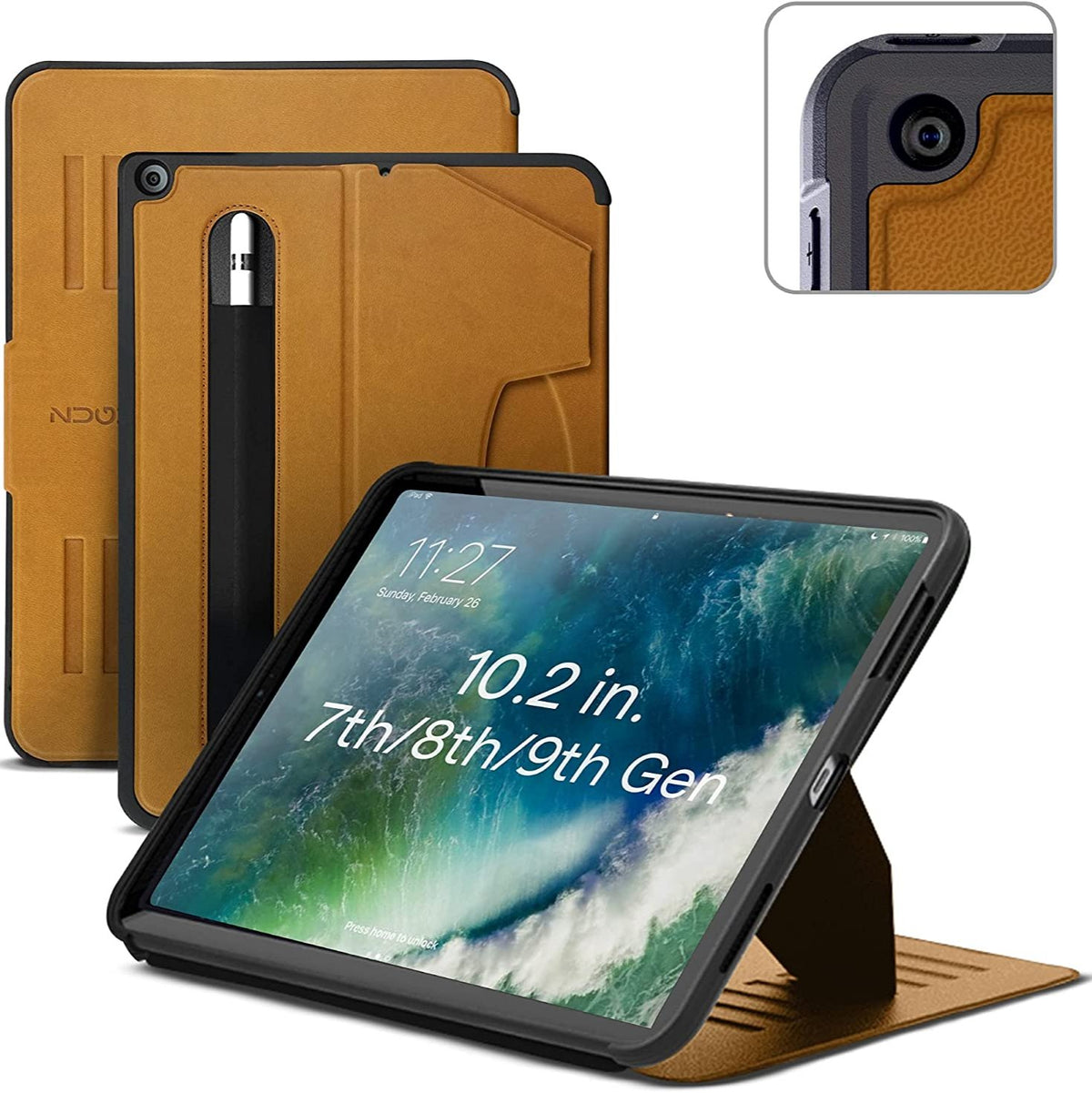 Zugu iPad Folio Case Magnetic Stand iPad 7th / 8th / 9th Gen 10.2 inch - Brown