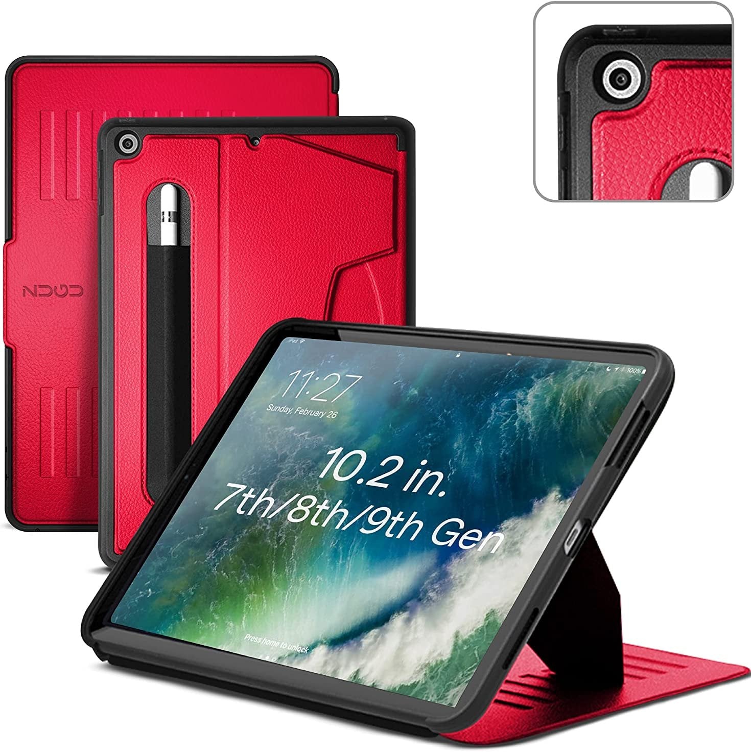 Zugu iPad Folio Case Magnetic Stand iPad 7th / 8th / 9th Gen 10.2 inch - Red